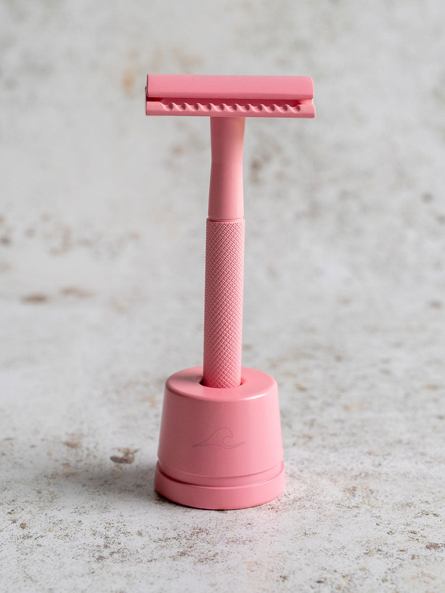 Pink Safety Razor and Stand | New Wave Shaving